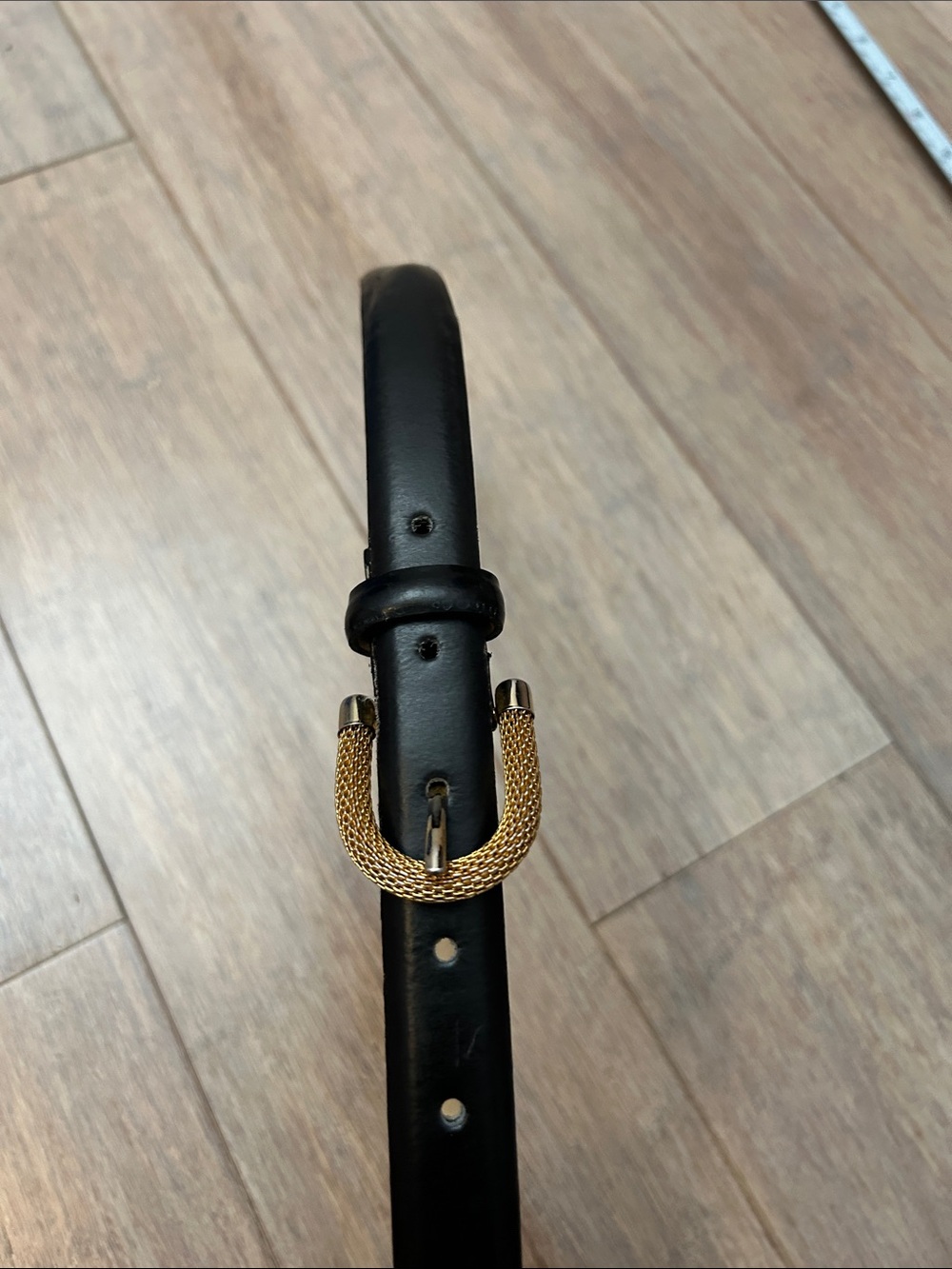 Vtg Jones NY Black Leather Belt with Gold Mesh Buckle size M